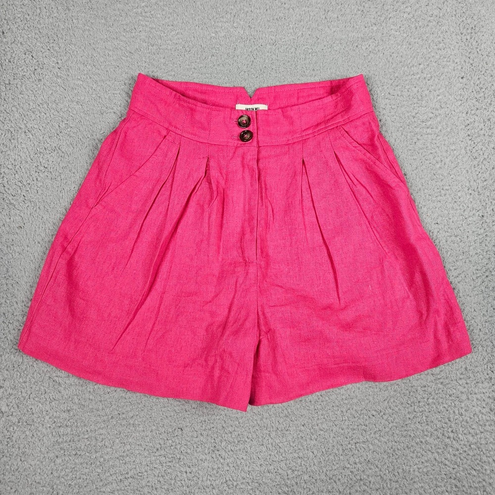 JASON WU Women's Pleated Fuscia Linen Rayon Blend Casual Short Size 2